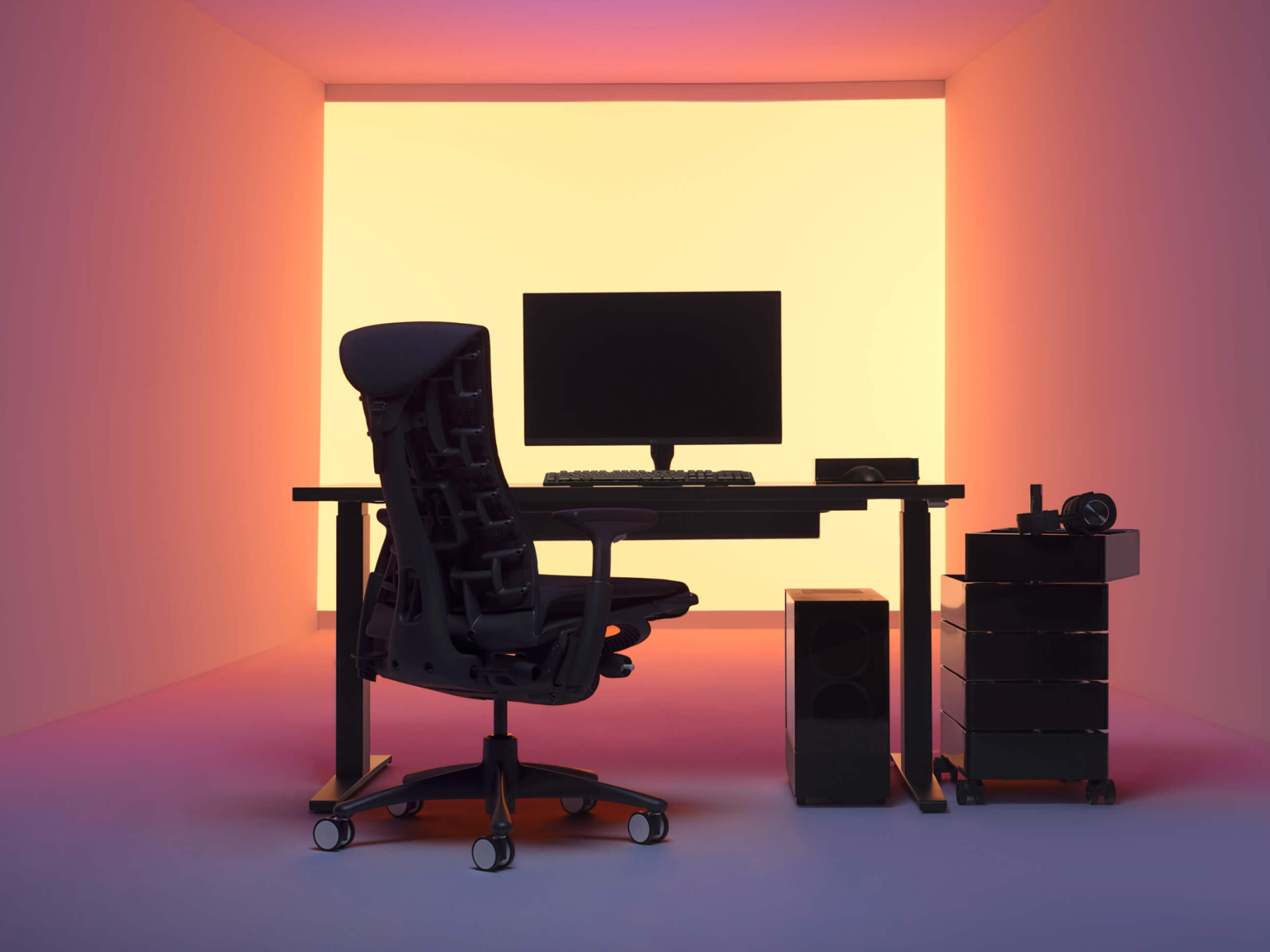 Embody Gaming Chair, Motia Gaming Sit-to-Stand Desk, Magis 360 Degree Container Embody Gaming Chair, Motia Gaming Sit-to-Stand Desk, Magis 360 Degree Container